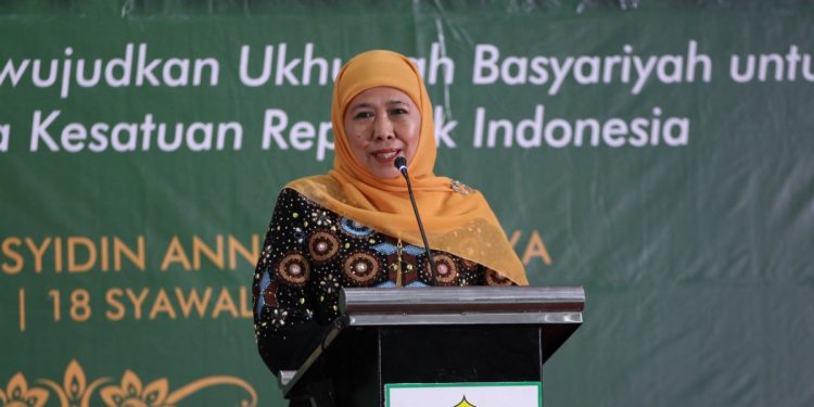 Gubernur Jawa Timur periode 2019-2024 Khofifah Indar Parawansa menghadiri Silaturahim Syawal dan Tausyiah Kebangsaan yang diselenggarakan DPW LDII Jawa Timur. Foto: LINES.