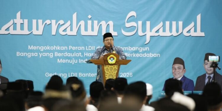 Ketua Umum Terpilih Dody Taufiq Wijaya saat memberikan pengantar pada Silaturrahim Syawal DPW LDII Banten. Foto: LINES.